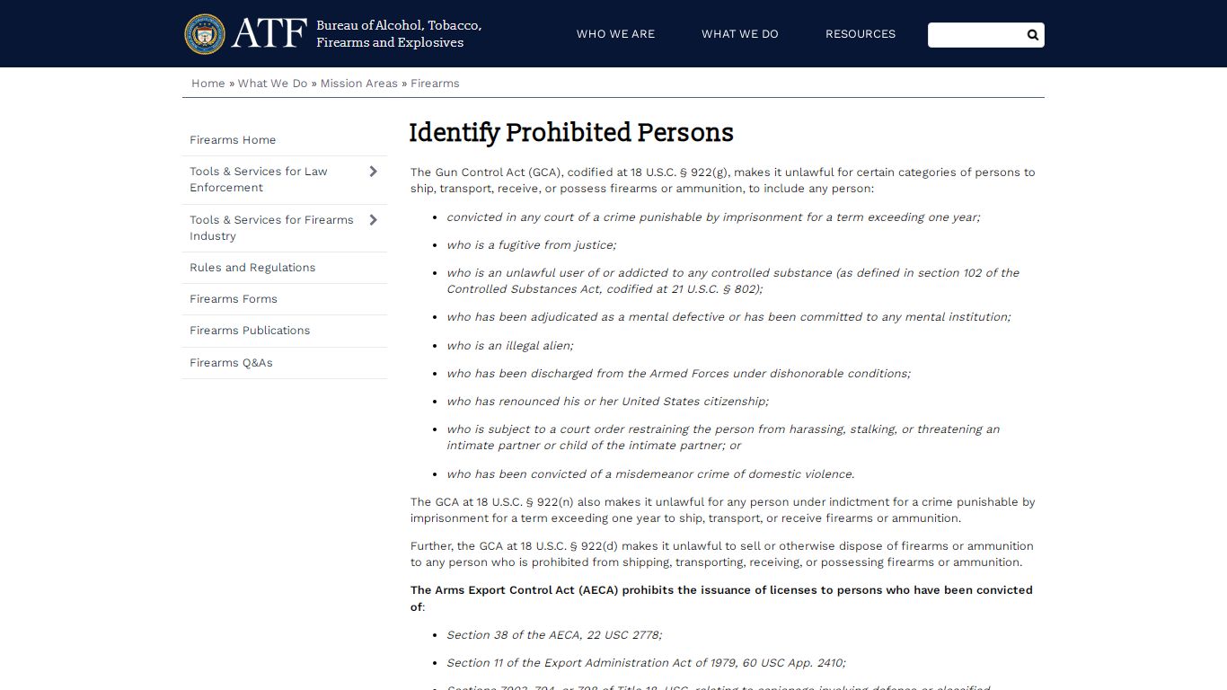 Identify Prohibited Persons | Bureau of Alcohol, Tobacco, Firearms and ...